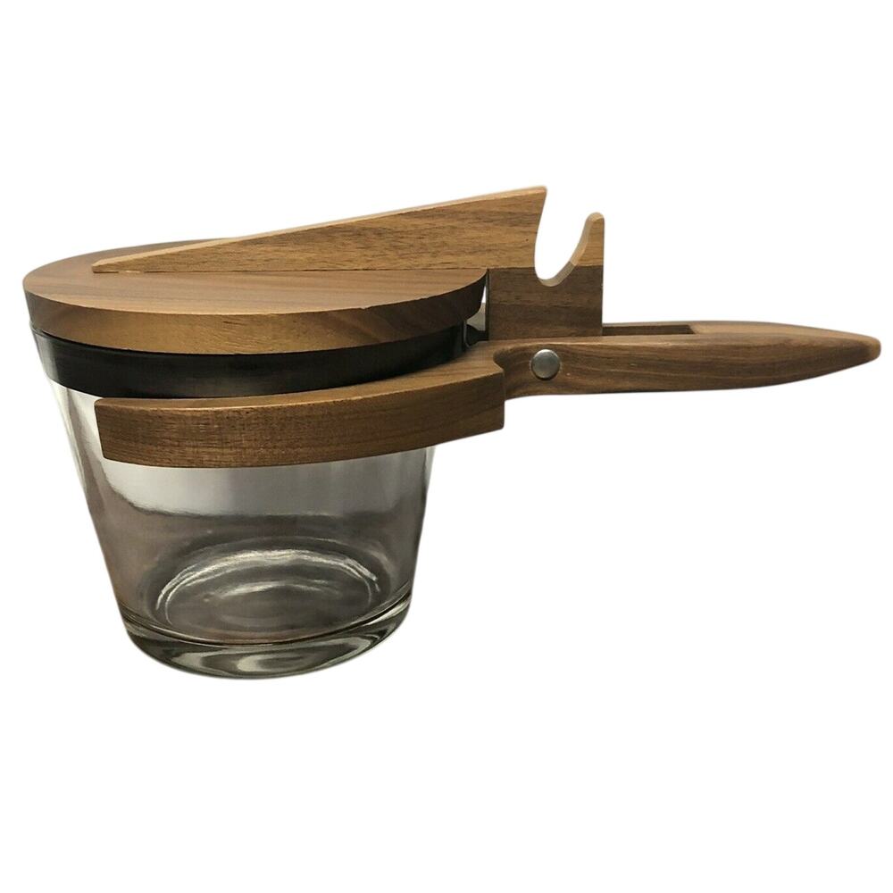 Ice Bucket MCM Glass Solid American Walnut Handle Lid with Barware Accessories